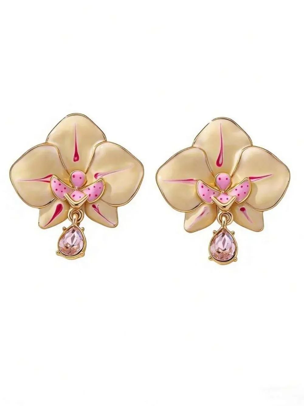 Pink Orchid Drop Stud Earrings R674